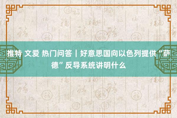 推特 文爱 热门问答｜好意思国向以色列提供“萨德”反导系统讲明什么