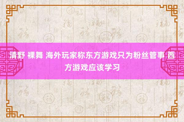 清野 裸舞 海外玩家称东方游戏只为粉丝管事 西方游戏应该学习