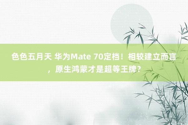 色色五月天 华为Mate 70定档！相较建立而言，原生鸿蒙才是超等王牌？