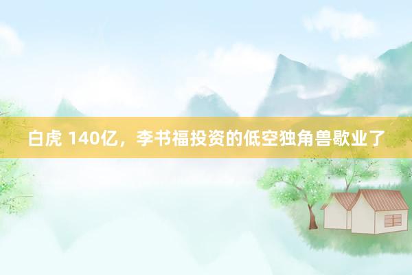 白虎 140亿，李书福投资的低空独角兽歇业了